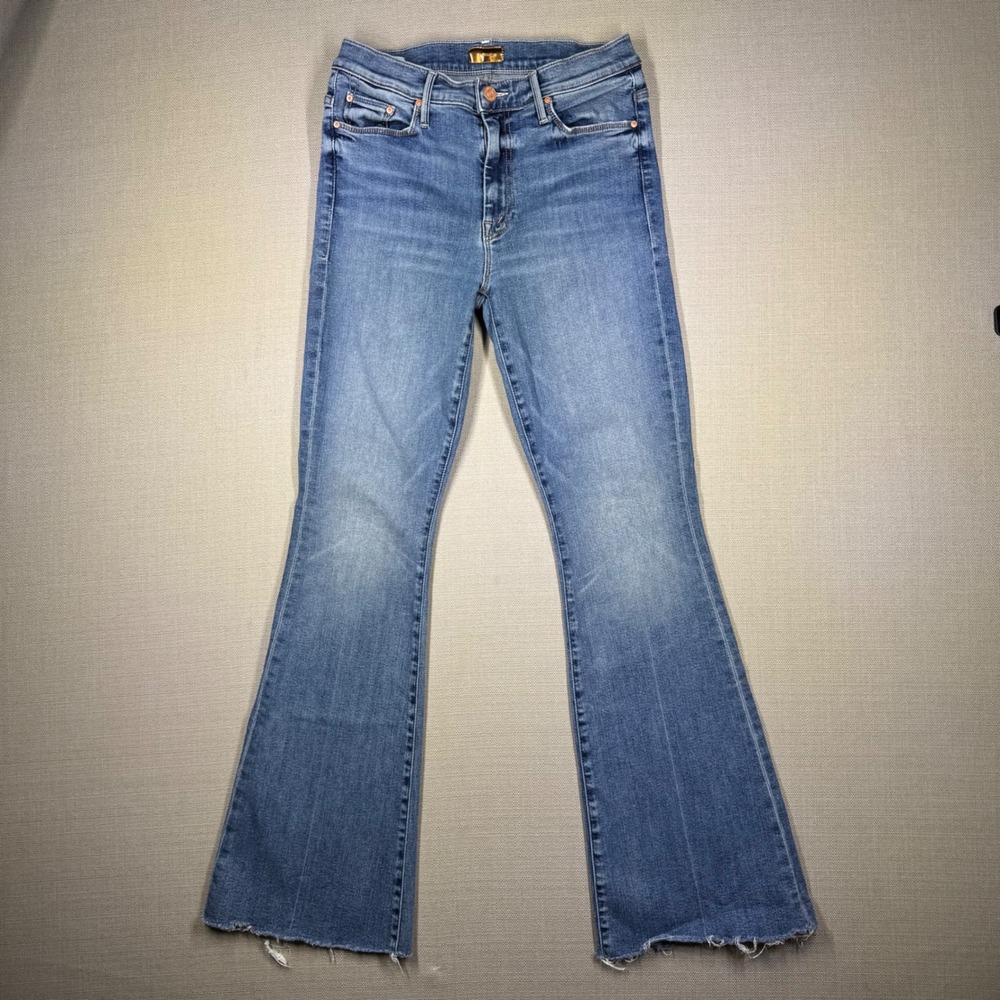 Mother Womens The Weekender Fray Flared Jeans Blue Size 28 Raw Hem